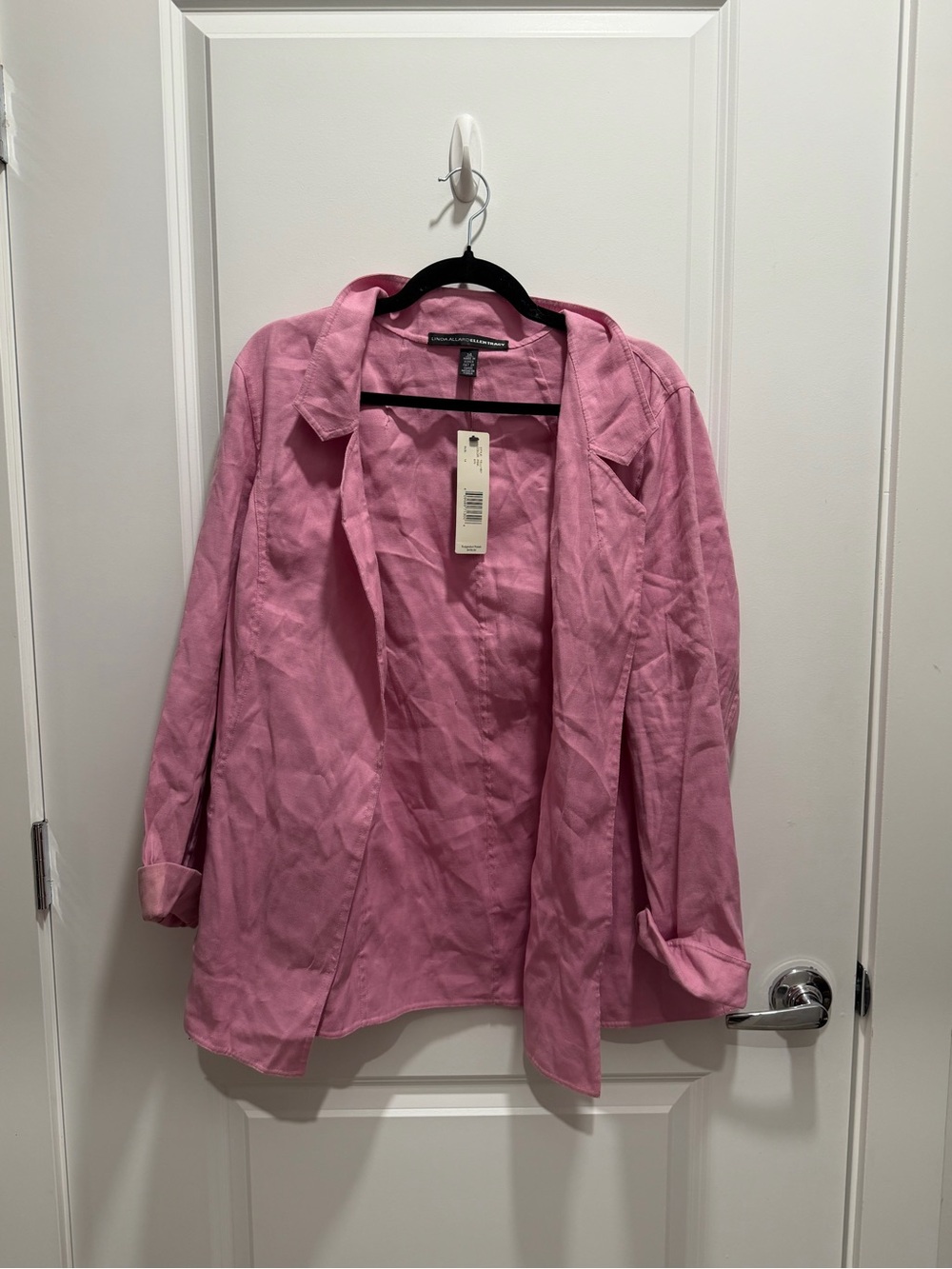Linda Allard Ellen Tracy Pink Open-Front Linen-Blend Blazer